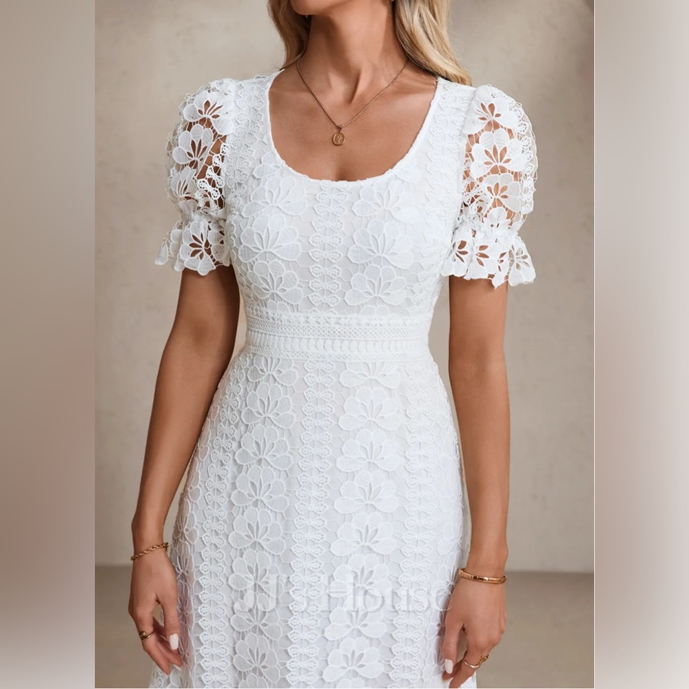 White Lace Midi Dress, JJ.’s House (Bridal Shower, Rehearsal Dinner, Graduation)